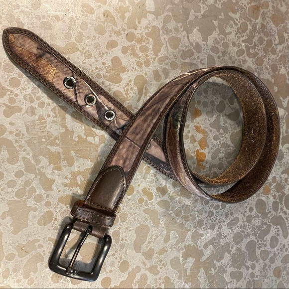 Camo Genuine Leather Belt Brown Size 42 Camouflage Brown Leaves Belt - Picture 8 of 8